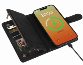 Portemonnee - Etui  Tas voor iPhone 15  - Met Schouder - Draagkoord -  Zwart