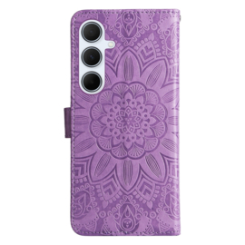 PU BoekCover Hoes Etui voor Samsung Galaxy A36 - A56   Paars  -  Bloem-Motief in Reliëf