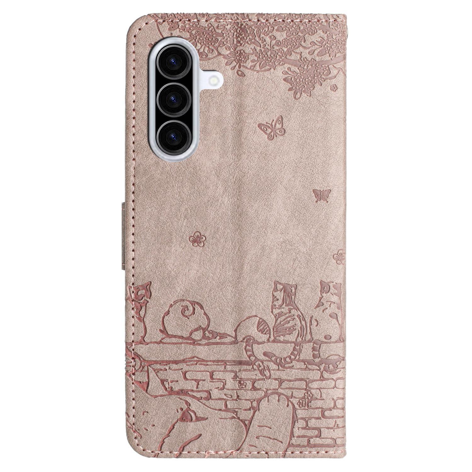 BookCover Hoes Etui voor Samsung Galaxy A56 - A36  -  Grijs  - Katten op Muurtje - Reliëf