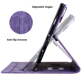 Luxe Bescherm-Etui Hoes Map voor Samsung Galaxy Tab A9 - 8.7  -    Bloemen en Kat - Paars