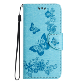 PU BookCover Hoes Etui voor Apple iPhone 16e  -  Vlinders - Blauw