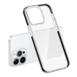 TPU Bescherm-Hoes Cover Skin + Screenprotector voor iPhone 15 Pro Max  Transparant-Zwart