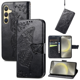 PU BoekCover Hoes Etui voor Samsung Galaxy A36 - A56   Zwart   -  Vlinder. Reliëf