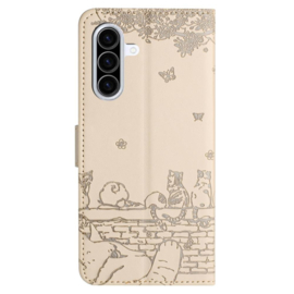 BookCover Hoes Etui voor Samsung Galaxy A57  -  Beige  - Katten op Muurtje - Reliëf