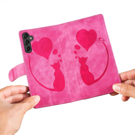 BoekCover Hoes Etui voor Samsung Galaxy A56 - A36  -  Kat en Hart  - Roze  - Reliëf