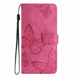 BoekCover Hoes Etui voor Samsung Galaxy A57   Roze  -  Vlinders -  Reliëf