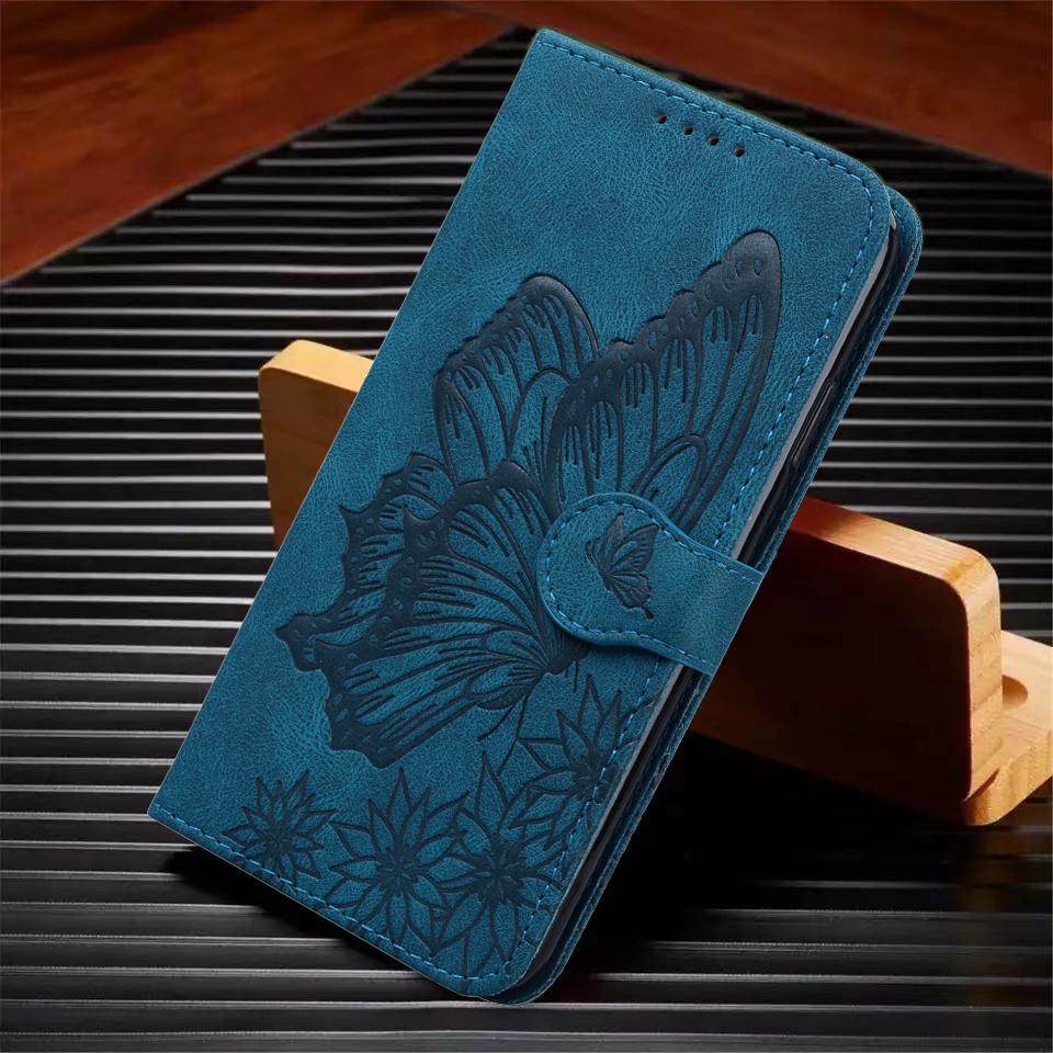 BoekCover Etui Hoes voor Samsung Galaxy A36 - A56  -  Blauw  -  Vlinder  - Reliëf