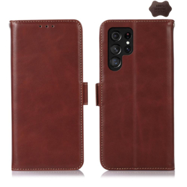 Lederen BoekCover Etui Hoes voor Samsung Galaxy S26 ULTRA - Bruin  - V2