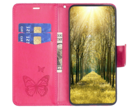 PU BookCover Hoes Etui voor Samsung Galaxy A15  - Donker Roze -   Vlinders