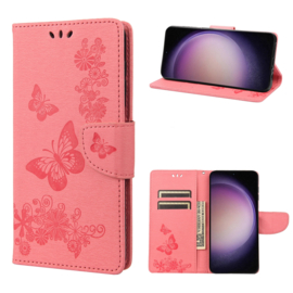 PU BookCover Hoes Etui voor Samsung Galaxy S23    Roze Vlinders