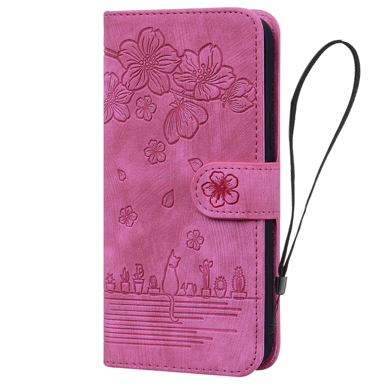 BookCover Hoes Etui voor Samsung Galaxy A35 - A55  -  Roze  - Bloemen Kat - Reliëf