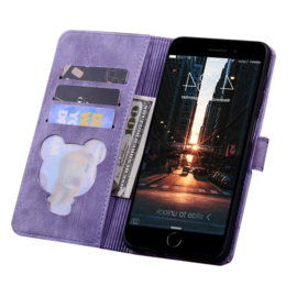 BookCover Hoes Etui voor Apple iPhone 16e  -  Paars - Bloemen Kat - Reliëf