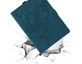 Luxe Bescherm-Etui Hoes Map voor Samsung Galaxy Tab A9 Plus  -  11"  -    Hart en Vlinder  - Blauw