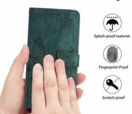 BoekCover Hoes Etui voor Samsung Galaxy A37 - A36 - A56 -  Groen  -  Vlinders -  Reliëf