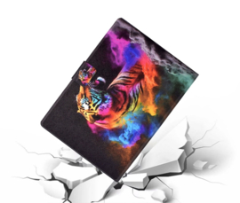Luxe Bescherm-Etui Hoes Map voor Samsung Galaxy Tab A9 Plus - 11 -    "Tijger" Zwart