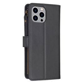 9 Pas - Portemonnee Etui Hoes voor iPhone 15 Pro Max    -    Zwart