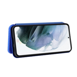 Slim Carbon  Cover Hoes Etui voor Samsung Galaxy S22   Blauw - Carbon