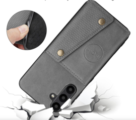 PU Bescherm-Hoes Cover met 4 Pas-vak voor Samsung Galaxy A16 - A17 - A26  -  A28 - Grijs