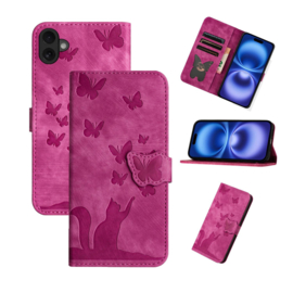BookCover Hoes Etui voor Apple iPhone 17  -  Vlinders en Kat  - Roze  - Reliëf
