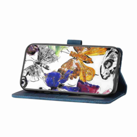 BoekCover Hoes Etui voor Samsung Galaxy A37 - A36 - A56 -  Blauw  -  Vlinders -  Reliëf