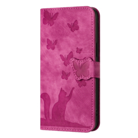 BookCover Etui Hoes voor Samsung Galaxy S24  - S25 Roze - Vlinders en Kat - Reliëf