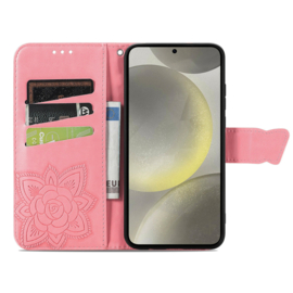 PU BoekCover Hoes Etui voor Samsung Galaxy A36 - A56   Roze  -  Vlinder. Reliëf