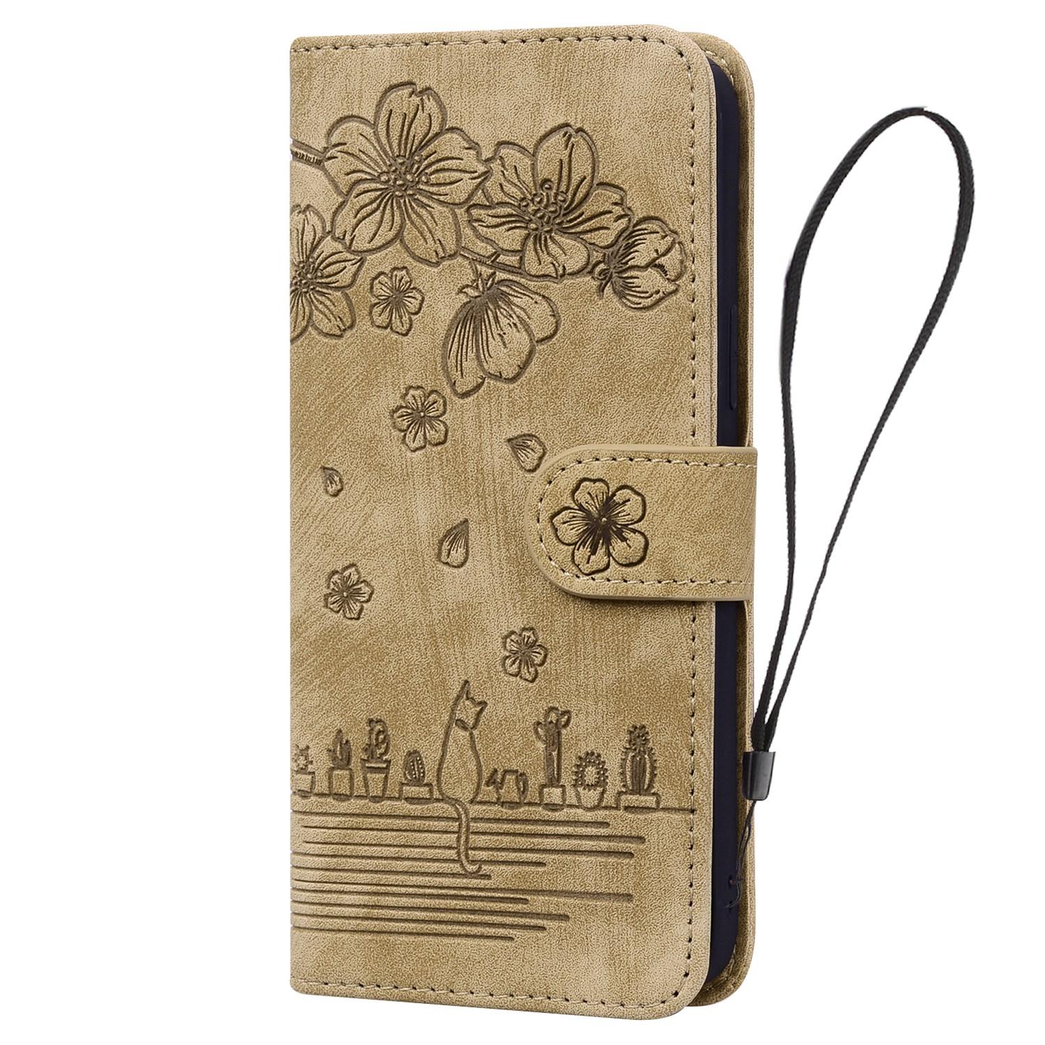 BookCover Hoes Etui voor Samsung Galaxy A36 - A56  -  Beige  - Bloemen Kat - Reliëf