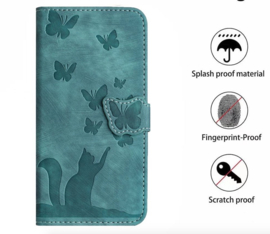 BookCover Hoes Etui voor Samsung Galaxy A56 - A36  -  Vlinders en Kat  - Groen  - Reliëf