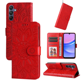 BookCover Hoes Etui voor Samsung Galaxy A16  - A26  Rood - Bloem-Motief in Reliëf