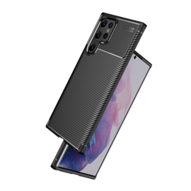 Samsung Galaxy S22 Ultra   - Carbon TPU Bescherm-Hoes Skin - Zwart