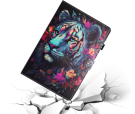 Luxe Bescherm-Etui Hoes Map voor iPad Mini 6 - Mini 7   -    Tijger  -  Blauw - Rainbow
