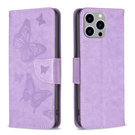 PU BookCover Hoes Etui voor iPhone 15 PRO MAX  Paars   Vlinders