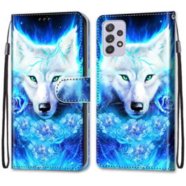 BookCover Hoes Etui voor Samsung Galaxy A33    Wolf.  Blauw - Wit