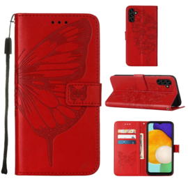 PU BookCover Hoes Etui voor Samsung Galaxy A55  - 5G    Vlinders   Rood
