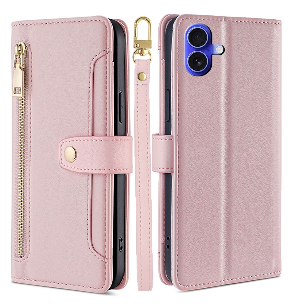 Luxe Portemonnee - Etui  Hoes Tas voor iPhone 16  - Met Schouder - Draagkoord -  Roze
