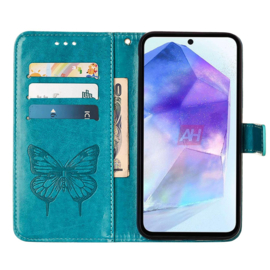 PU BookCover Hoes Etui voor Samsung Galaxy A55 - 5G    Vlinders   Turquoise