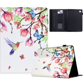 Luxe Bescherm-Etui Hoes Map voor Samsung Galaxy Tab A9 Plus  - 11    "Kolibrie Vlinder"   Wit