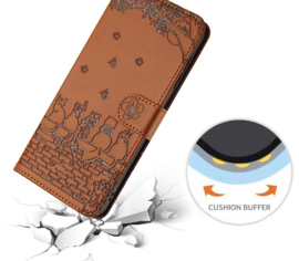 BookCover Hoes Etui voor Samsung Galaxy A57  -  Bruin  - Katten op Muurtje - Reliëf