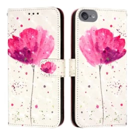 Bescherm-Etui Mapje Hoes voor iPod Touch   -  Wit  -  Roze Bloem