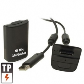 Oplaadkit Accu + USB Kabel voor de XBOX 360 Controller  Zwart