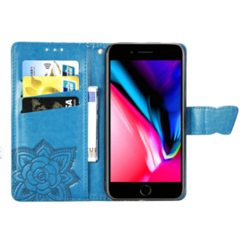 Boek-Cover Hoes Etui voor iPhone SE  - iPhone 7 - 8 -  Blauw  -   Vlinder Relief