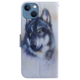 BookCover Etui Hoes   voor iPhone 15    Wolf -  Wit