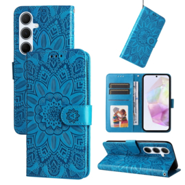 PU BoekCover Hoes Etui voor Samsung Galaxy A36 - A56   Turquoise  -  Bloem-Motief in Reliëf