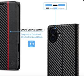 Luxe BoekCover Hoes Etui voor Apple iPhone 17 -   Zwart   -  Rood  -  Carbon