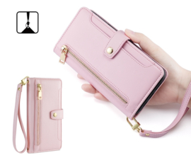 Luxe Portemonnee - Etui  Hoes Tas voor Samsung Galaxy S24  - S25  Met Schouder - Draagkoord -  Roze
