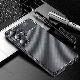 Carbon TPU Bescherm-Hoes Skin voor Samsung Galaxy S25 ULTRA  - Zwart