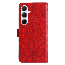 PU BoekCover Hoes Etui voor Samsung Galaxy A36 - A56   Rood   -  Bloem-Motief in Reliëf