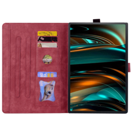 Luxe Bescherm-Etui Hoes Map voor Samsung Galaxy Tab A9 Plus - 11 -    Bloemen en Kat -  Rood