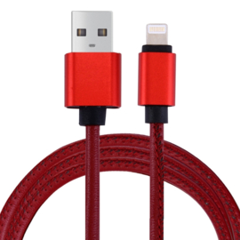 Luxe Leren Lightning Oplader - Data USB Kabel voor iPhone - iPad  100cm. Rood