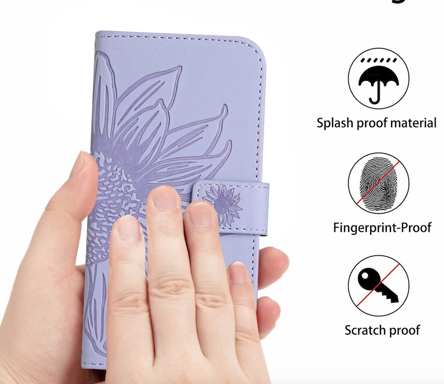 Hoes - Etui - Tas voor Samsung Galaxy A16  - A17 - A26  Met Schouder - Draagkoord -  Lila / Paars  -  Zonnebloem Reliëf